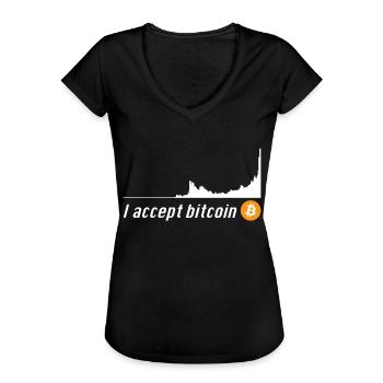 I Accept Bitcoin - Bitcoin Button Bitcoin Kurs - Frauen Vintage T-Shirt - Schwarz - Vorne - Danielle (179cm)