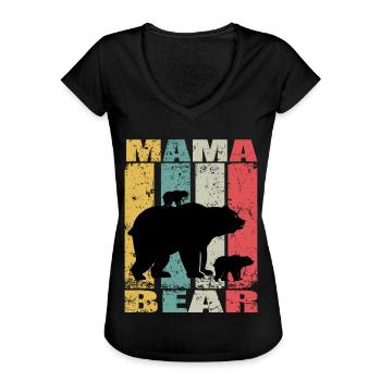 Mama Bear Baby Bär Familien Mutter Bear Mamabär - Frauen Vintage T-Shirt - Schwarz - Vorne