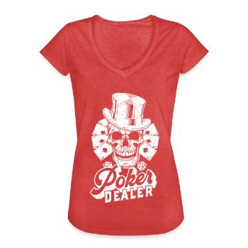Joueur de poker Poker Gambling Casino Poker Dealer - T-shirt vintage Femme - rouge chiné - Devant - Danielle (179cm)