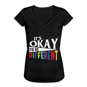 Autisme Citation Autisme C’est ok d’être différent - T-shirt vintage Femme - noir - Devant - Danielle (179cm)