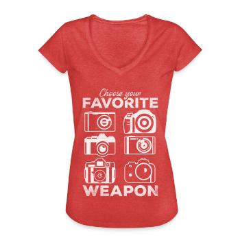 Fotografie Wählen Sie Ihren - Frauen Vintage T-Shirt - Rot meliert - Vorne - Danielle (179cm)
