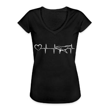 Wal Heartbeat Heart Cute Walfisch Heart Beat Wal - Frauen Vintage T-Shirt - Schwarz - Vorne - Danielle (179cm)