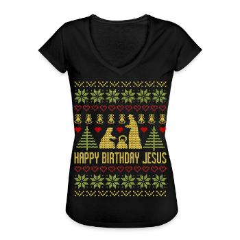Happy Birthday Jesus Weihnachten christlich Christ - Frauen Vintage T-Shirt - Schwarz - Vorne - Danielle (179cm)