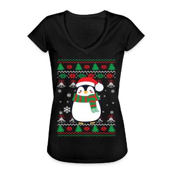 Cadeau de chandail de Noël laid pingouin - T-shirt vintage Femme - noir - Devant - Danielle (179cm)