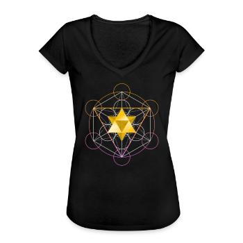 Sterntetraeder Metatrons Würfel - Frauen Vintage T-Shirt - Schwarz - Vorne - Danielle (179cm)
