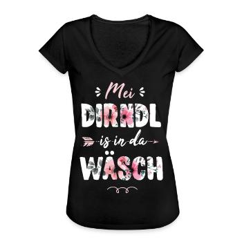 Mei Dirndl is in da Wäsch - Frauen Vintage T-Shirt - Schwarz - Vorne - Danielle (179cm)