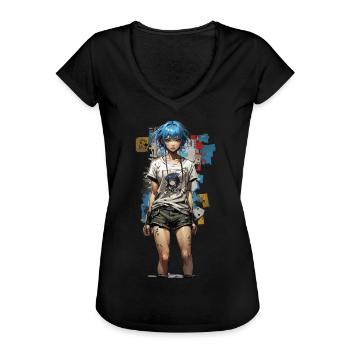 Anime Streetstyle Design Mit Blauer Haar - Frauen Vintage T-Shirt - Schwarz - Vorne - Danielle (179cm)