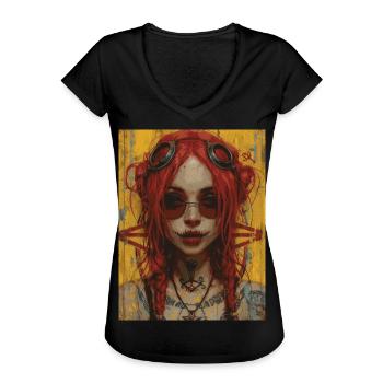 The Woman - Skull, Totenkopf, Pentagramm - Frauen Vintage T-Shirt - Schwarz - Vorne - Danielle (179cm)