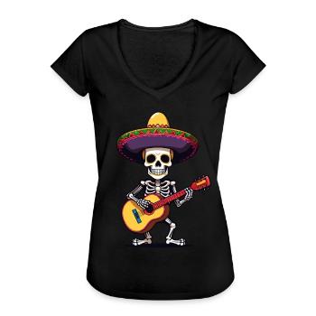 Mexican mariachi skeleton guitarist - Women's Vintage T-Shirt - black - Front - Danielle (179cm)