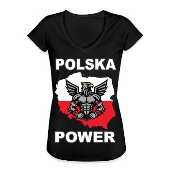 Polska Power, Cool Poland Design with White Eagle - Women's Vintage T-Shirt - black - Front - Danielle (179cm)