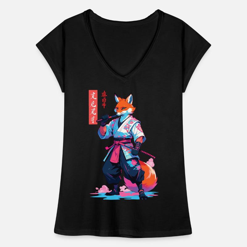 Kitsune Samurai Fox Aesthetic Vaporwave Style Women's Vintage T-Shirt