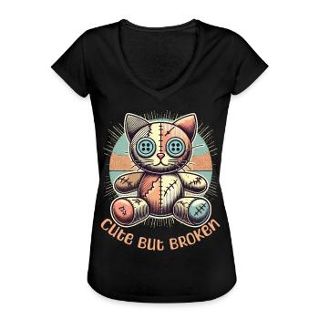 Psychopathe mental Chat mignon mais cassé - T-shirt vintage Femme - noir - Devant - Danielle (179cm)