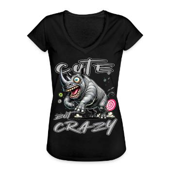 Motif drôle de bande dessinée de rhinocéros mignon mais fou - T-shirt vintage Femme - noir - Devant - Danielle (179cm)
