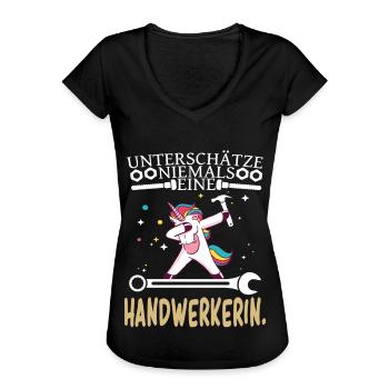 Unterschätze niemals eine Frau im Handwerk Einhorn - Frauen Vintage T-Shirt - Schwarz - Vorne