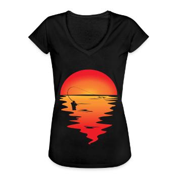 Angler im Sonnenuntergang - Frauen Vintage T-Shirt - Schwarz - Vorne