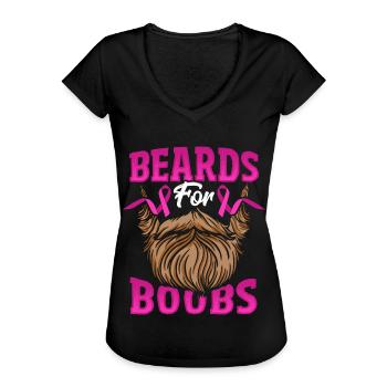 Beards For Boobs Breast Cancer Awareness Pink - Women's Vintage T-Shirt - black - Front - Danielle (179cm)