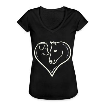 Herz Hund Pferd Liebe - Frauen Vintage T-Shirt - Schwarz - Vorne - Danielle (179cm)