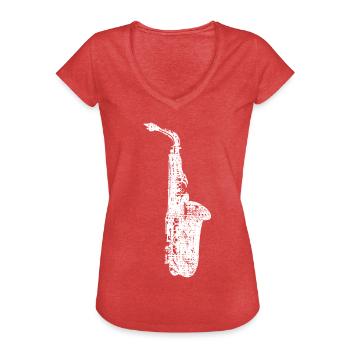 Sax sax - T-shirt vintage Femme - rouge chiné - Devant - Danielle (179cm)