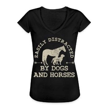 Hund Pferd - Frauen Vintage T-Shirt - Schwarz - Vorne - Danielle (179cm)