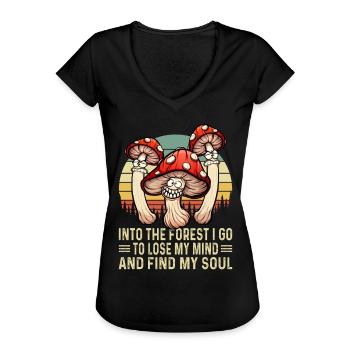 Champignons magiques Médicaments psychédéliques Hallucinogène - T-shirt vintage Femme - noir - Devant - Danielle (179cm)