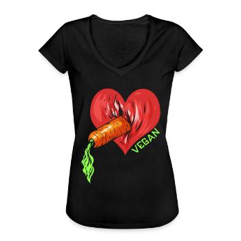 Vagin Carotte Coeur Vegan - Cadeau Vegan - T-shirt vintage Femme - noir - Devant - Danielle (179cm)