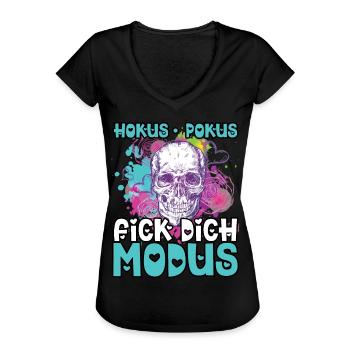 Hokus Pokus Damen - Hokus Pokus Fick Dich Modus - Frauen Vintage T-Shirt - Schwarz - Vorne - Danielle (179cm)