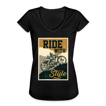 Motorrad - Frauen Vintage T-Shirt - Schwarz - Vorne - Danielle (179cm)
