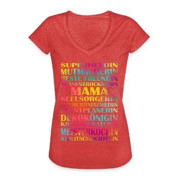 Fête des Mères - T-shirt vintage Femme - rouge chiné - Devant - Danielle (179cm)