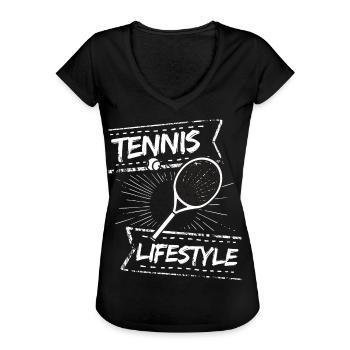 tennis / Tennis / Tennis spieler / Tennis Spielen - Frauen Vintage T-Shirt - Schwarz - Vorne - Danielle (179cm)