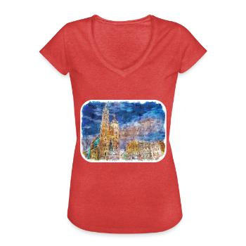 Cracovie Pologne Aquarelle Sketch Illustration - T-shirt vintage Femme - rouge chiné - Devant - Danielle (179cm)
