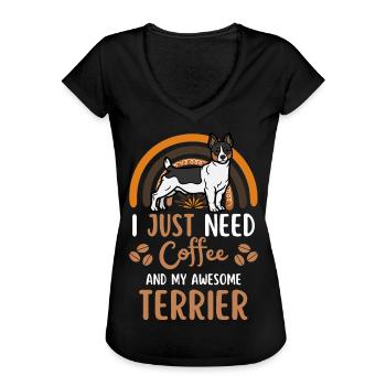 Teddy Roosevelt Terrier Kaffee Hund Cafe Kawaii - Frauen Vintage T-Shirt - Schwarz - Vorne - Danielle (179cm)