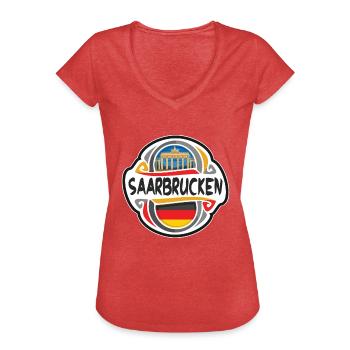 Saarbrucken Germany Flag Travel Souvenir Badge Sta - Women's Vintage T-Shirt - heather red - Front - Danielle (179cm)