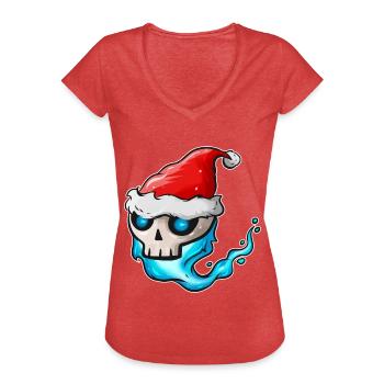 Skull with blue Flame and Santa Hat Christmas - Frauen Vintage T-Shirt - Rot meliert - Vorne - Danielle (179cm)