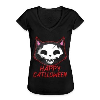 Cadavre Peinture Chat Joyeux Catlloween Chat Halloween - T-shirt vintage Femme - noir - Devant - Danielle (179cm)