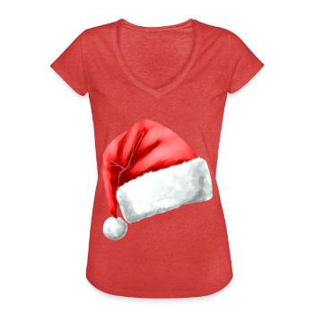 Chapeau de Père Noël - T-shirt vintage Femme - rouge chiné - Devant - Danielle (179cm)