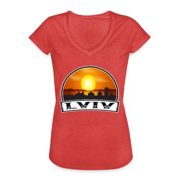 Lviv Ukraine Skyline Vintage Sunset Travel Souveni - T-shirt vintage Femme - rouge chiné - Devant - Danielle (179cm)