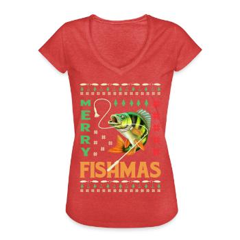 Pêche moche Noël - T-shirt vintage Femme - rouge chiné - Devant - Danielle (179cm)
