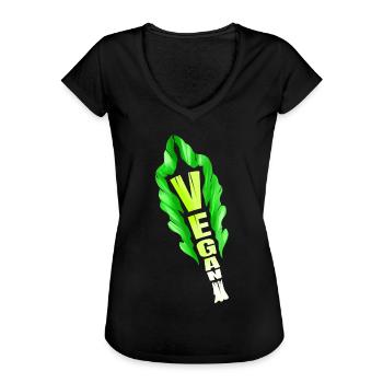 Feuille de laitue végétalienne pour le végétarisme et le véganisme - - T-shirt vintage Femme - noir - Devant - Danielle (179cm)