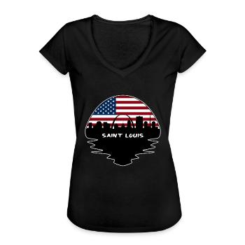 Saint Louis Missouri Usa-Flaggen-Skyline-Schattenbild T - Frauen Vintage T-Shirt - Schwarz - Vorne - Danielle (179cm)