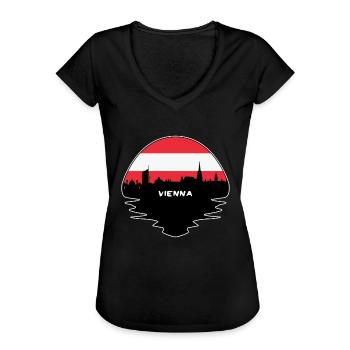 Wien Österreich Flagge Skyline Silhouette Reisen - Frauen Vintage T-Shirt - Schwarz - Vorne