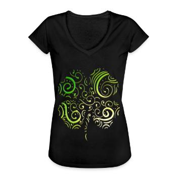 Four Leaf Clover Ornaments Logo For St Patricks - Frauen Vintage T-Shirt - Schwarz - Vorne - Danielle (179cm)