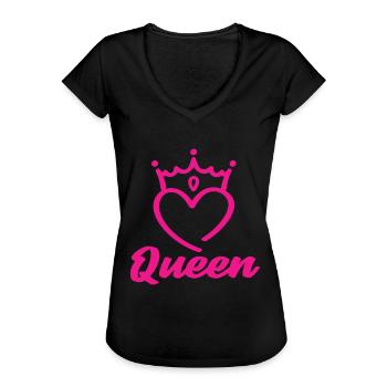 Koningin - Vrouwen Vintage T-shirt - zwart - Voor - Danielle (179cm)