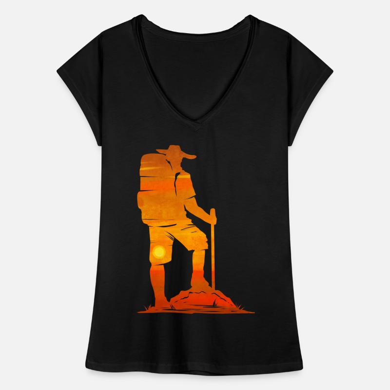 Backpacker In The Sunset While Hiking Women's Vintage T-Shirt