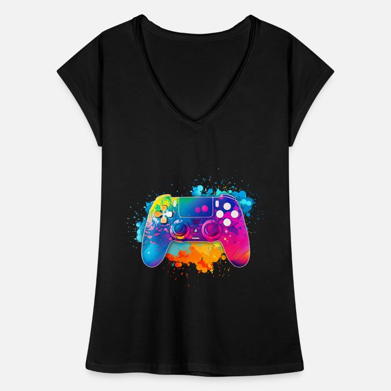 Bunter Premium Gaming Controller Splash Art Frauen Vintage T-Shirt
