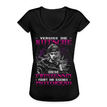 Motorradfahrerin - Bikerin / Bikerfrauen - Frauen Vintage T-Shirt - Schwarz - Vorne - Danielle (179cm)