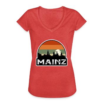 Mainz Germany Flag Skyline Travel Souvenir - Women's Vintage T-Shirt - heather red - Front - Danielle (179cm)