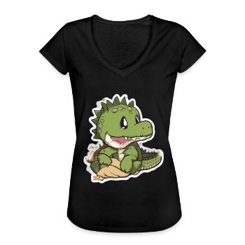 Krokodil Baby Baby Krokodil - Frauen Vintage T-Shirt - Schwarz - Vorne - Danielle (179cm)