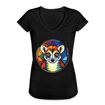 Lemur Lori Bunte Aquarell-Tierillustration - Frauen Vintage T-Shirt - Schwarz - Vorne - Danielle (179cm)