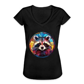 Raton laveur aquarelle colorée Animal Illustration - T-shirt vintage Femme - noir - Devant - Danielle (179cm)