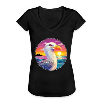 Möwe buntes Aquarell Cartoon Kawaii Tier - Frauen Vintage T-Shirt - Schwarz - Vorne - Danielle (179cm)